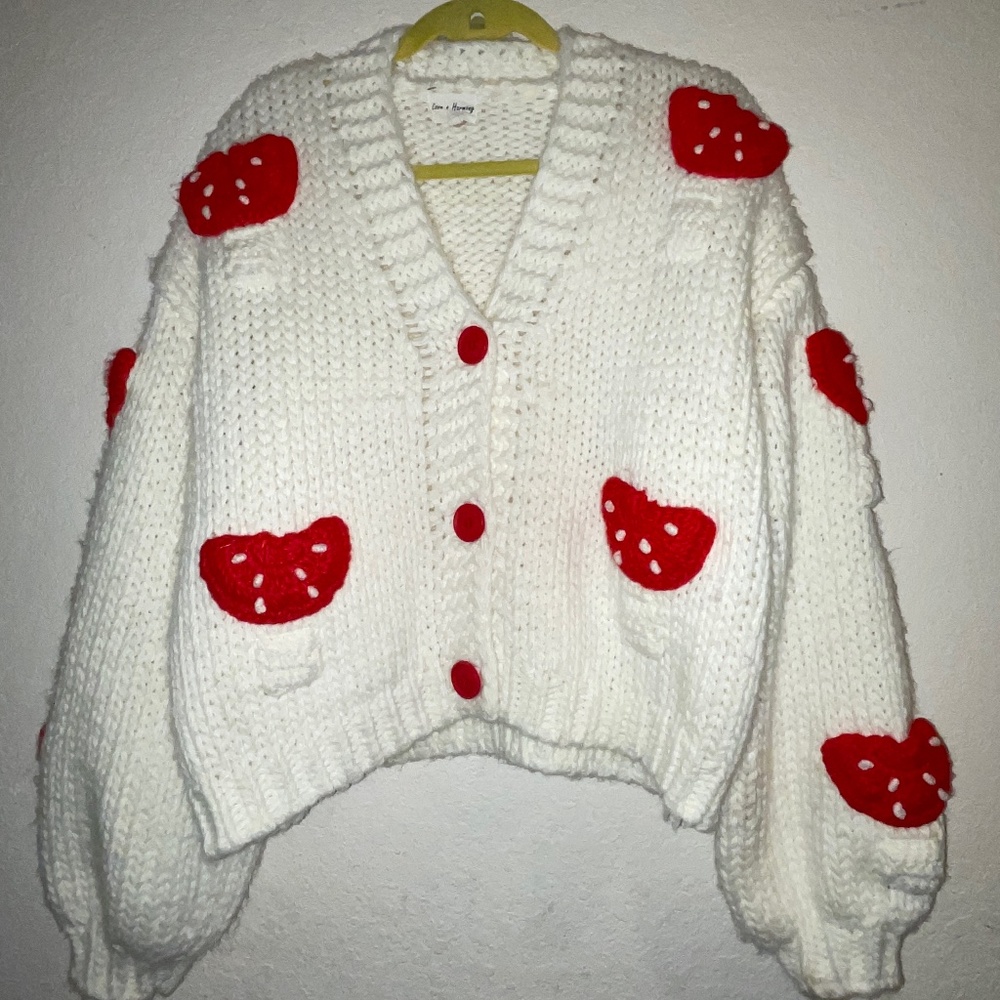 LOVE + HARMONY Chunky white whimsicle cardigan with Watermelon Slices SZ L